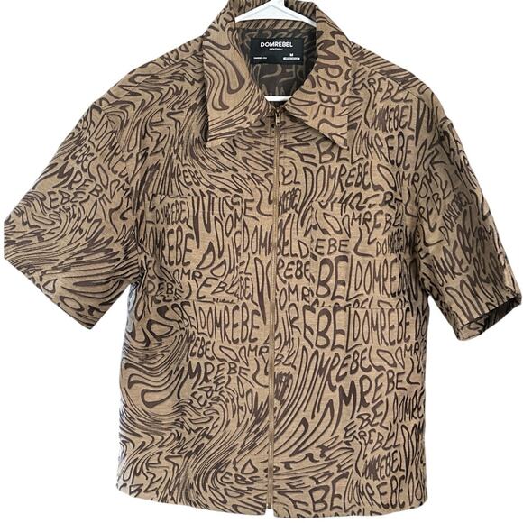 DOMREBEL Jacquard Wavy logo print zip up shirt size M - Picture 1 of 6